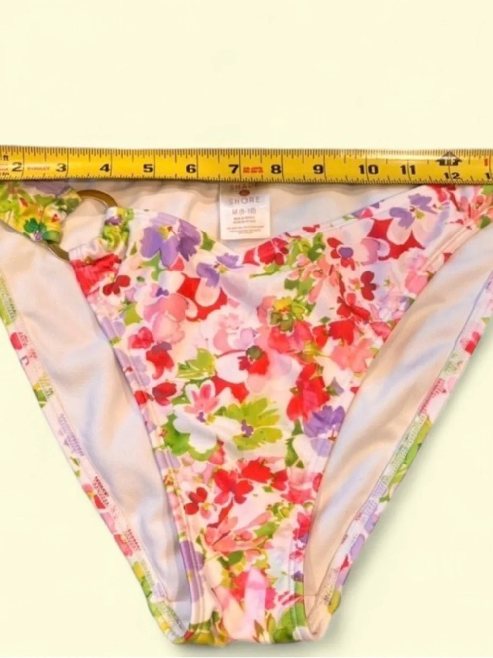 Shade & Shore Floral Bikini Bottoms Medium 8-10 Ring Detail